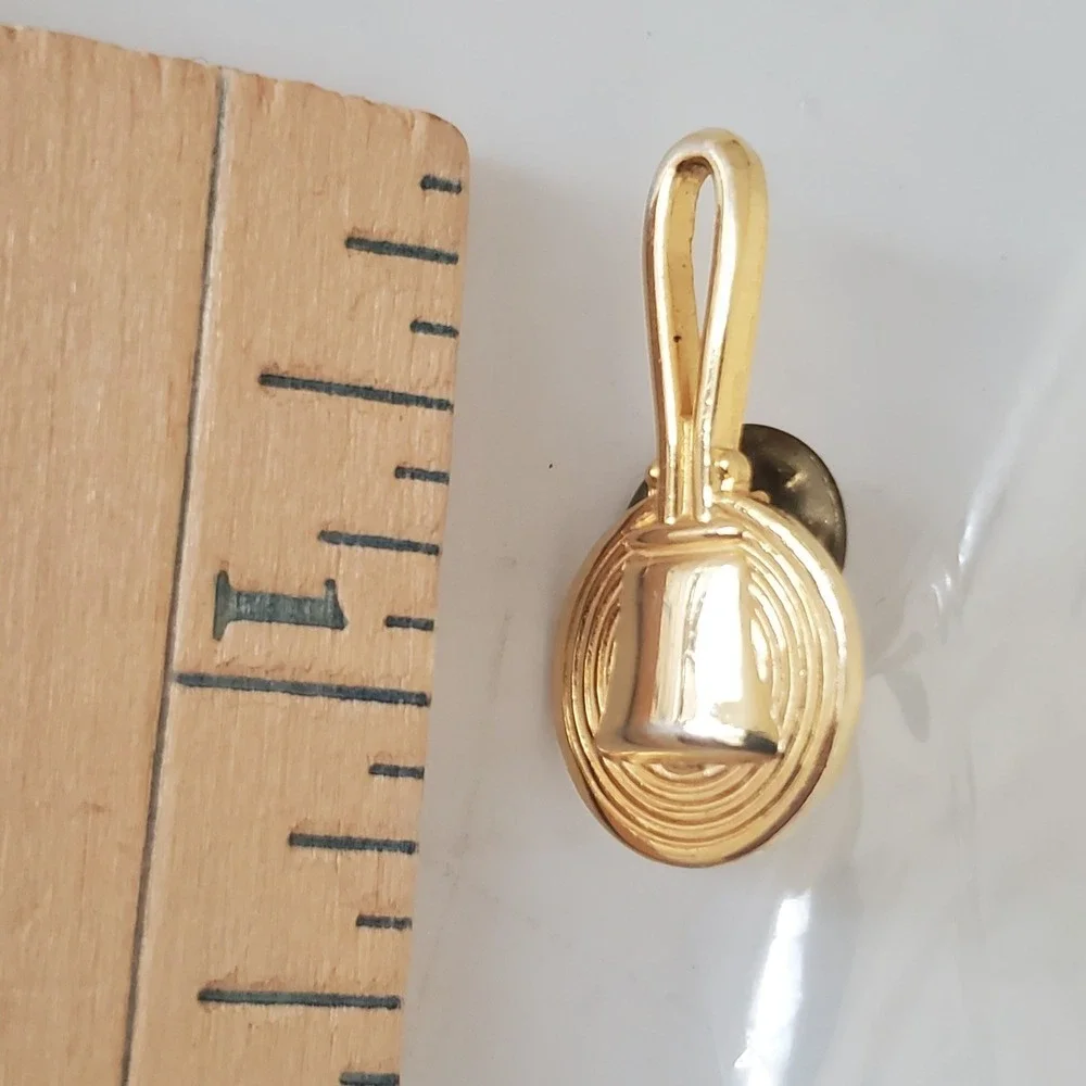Lot of 3 Gold Tone Bell & Pan Lapel Pins Brooches Collectible Jewelry